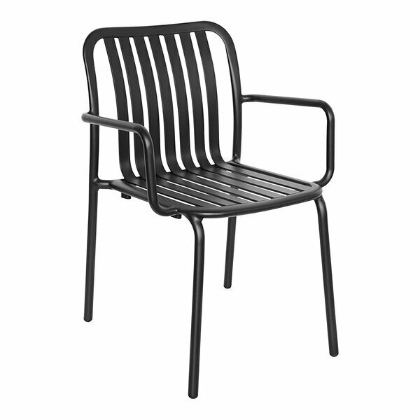 Bfm Seating Key West Black Vertical Slat Powder-Coated Aluminum Stackable Outdoor / Indoor Arm Chair 163PHKWACBL